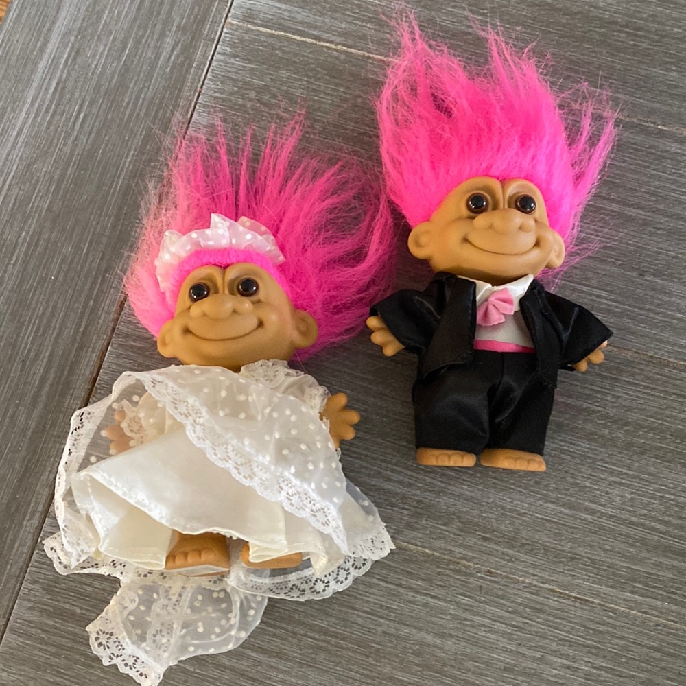 Vintage Russ bride and groom Troll Dolls